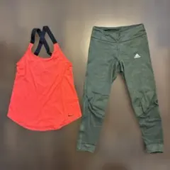 【NIKE】濃いオレンジ タンクトップ【adidas】深緑迷彩レギンス♦︎セット♦︎