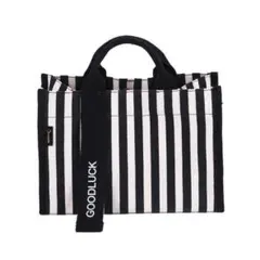 ブラック　ボーダー　トートバッグ レディース キャンバス ランチバッグ