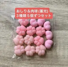 おしり 肉球 ぷにぷに 蓄光 ミニスクイーズ DIY デコパーツ 3種 計15個