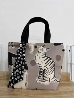 ねこ柄 チューリップトートバッグ ラウンドトートバック dカン付き