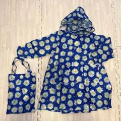 110〜120 Kids Foret 花柄 レインコート　Mサイズ　青