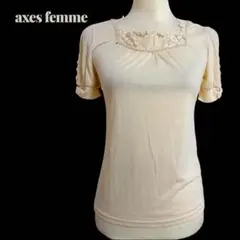 【axes femme】レース装飾 半袖カットソー 生成り　フリル　袖リボンのサムネイル