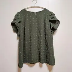 シーイン ブラウス ドット フリル袖 2XL 緑 ポリエステル ビッグサイズのサムネイル