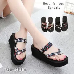 【送料無料 即購入OK】レディース 厚底 ビーチ サンダル 花柄 ホワイト