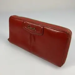 Coach コーチ　レザー長財布 レッド　ラウンドジップ