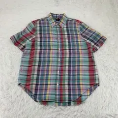 極美品✨】ラルフローレン 麻100% BD シャツ マドラスチェック 