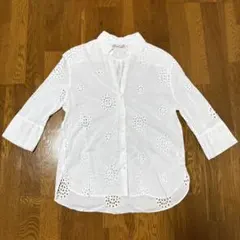 ZARA 刺繍入りホワイト七分袖シャツ