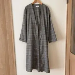 スローブイエナ　ノーカラーコート　チェック　ロングコート