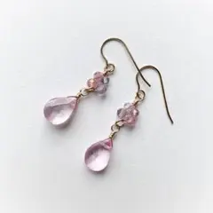 【天然石】（1093）ピンクトパーズのピアス 14kgf