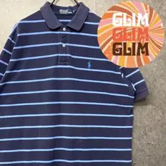 90s 古着◆ポロバイラルフローレン ボーダーポロシャツ ネイビー メンズ2XL