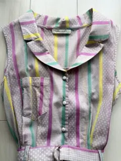 ノースリーブストライプひざ丈ワンピース