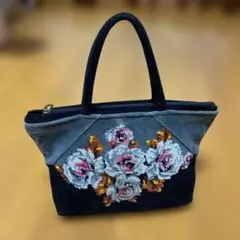 ★値下げしました FEILER 花柄刺繍 ブラック　トートバッグ