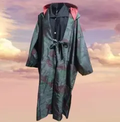 一点物＊正絹本場大島紬リメイク フード付きロング羽織り