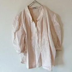 Leilian 【９】 ストライプ柄 五分袖 シャツ ピンク　レディース　春夏