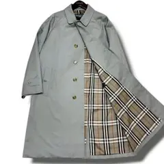 美品 バーバリー プローサム ステンカラーコート 灰色ノバチェック 1036