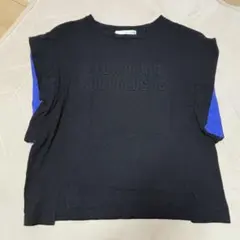 ノースリーブTシャツ ブラック/ブルー メッセージプリント