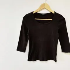 【コムサイズム】綿100%七分袖クルーネックTシャツ　Lサイズ　茶色ブラウン系