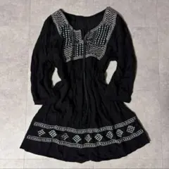 00s vintage 刺繍チュニック ブラック エスニック フェアリーグランジのサムネイル