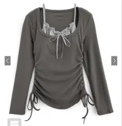 フリルリボンキャミソールxドロストトップスアンサンブル ac2472