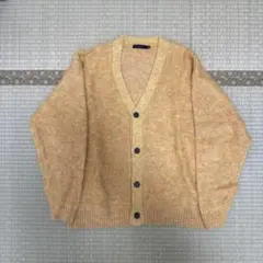 ニコアンド シャギーカラーニットVネックカーディガンM イエロー