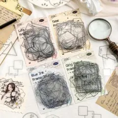 【M67】シール 4種80枚 PET ステッカー フレーム 枠 コラージュ素材