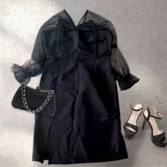 ブラック リボン ワンピース XL パーティー シアー キャバ服 オケージョン