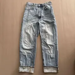 GU ワイドレッグ デニムパンツ ライトブルー