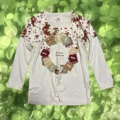 PINK HOUSE 姫系 パッチワーク イチゴ柄 長袖tシャツ 白のサムネイル