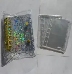 シール帳 キラキラ A7 星柄 クリアバインダー リフィル付　3点セット　黄