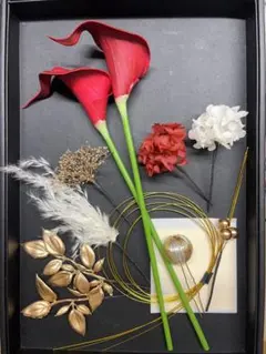 赤カラー　ドライフラワー髪飾りセット　和装結婚式成人式卒業式　色打褂 袴　七五三