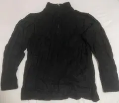 黒 ケーブル編み ハーフジップ ニット セーター Sサイズ 長袖 無地**