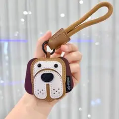 キーホルダー 犬 ブルドッグ チャーム ストラップ レザー調 茶
