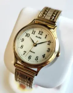 【稼働・美品】SEIKO ALBA アラビア数字 蛇腹ベルト ゴールドのサムネイル