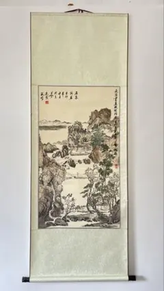中国民国時代画家 希白 掛軸(絹本) 墨彩 「常熟山水」肉筆 - メルカリ