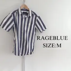 【美品】 RAGEBLUE メンズ 半袖 シャツ ストライプ 涼しげ 青 白