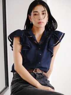 FRAY I.D レースコンビブラウス ネイビー