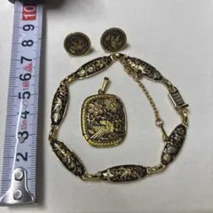 スペイン ダマスキナード 象嵌細工 ブレスレット、ペンダントトップ、ピアス