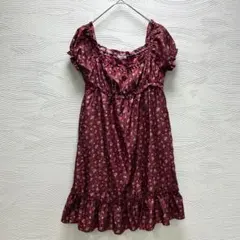 GLACIER 花柄 ミニワンピース 半袖 ボルドー M✨可愛いのサムネイル