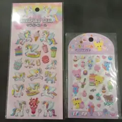 カラフルユニコーンとスイーツシールセット　キラぷくシール　もっちりシール