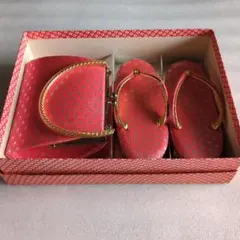 赤い花柄草履とバッグセット