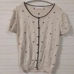 【美品】しまむら Sorridere ☆リボン ドット柄 カーディガン 半袖 M