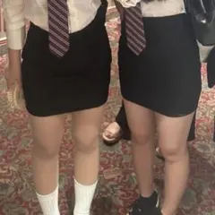 黒ハイウエストタイトミニスカート　韓国制服