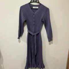 tocco closet リブ編みパープルニットワンピース