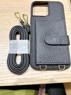 iPhone13ProMAX スマホケース iPhoneケース 黒 ストラップ