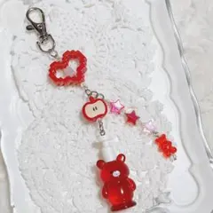 【ハンドメイド品】くまのクリアビーズキーホルダー