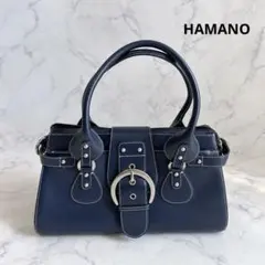 美品 ✨HAMANO 濱野　ハンドバッグ ネイビー バックル　レザー　本革