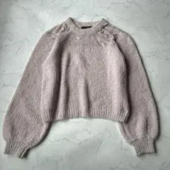 Wcloset レース切替 ニット プルオーバー アルパカ ピンク ボリューム袖