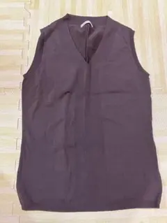 レディース　ブラウン Vネック ノースリーブニット