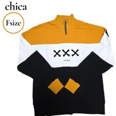 美品✨chica　ビック　ハーフジップ　トレーナー　スウェット　黒　白　F