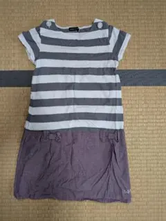 半袖ワンピース フレンチ袖 キッズ べべ 藤色系 ボーダー